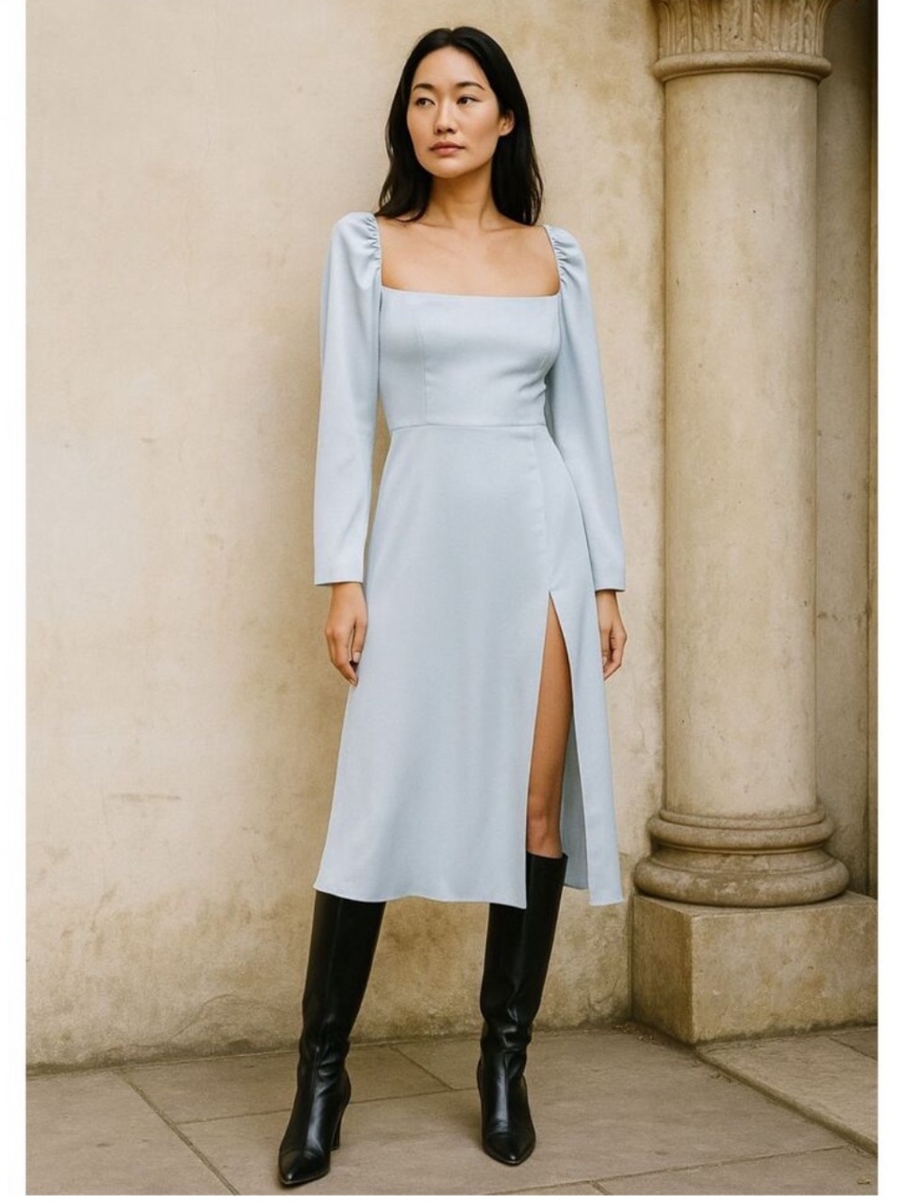 NWT Aritzia Wilfred Satin Bridgerton Cocoa Bean Midi Long Sleeve Dress - Size 8